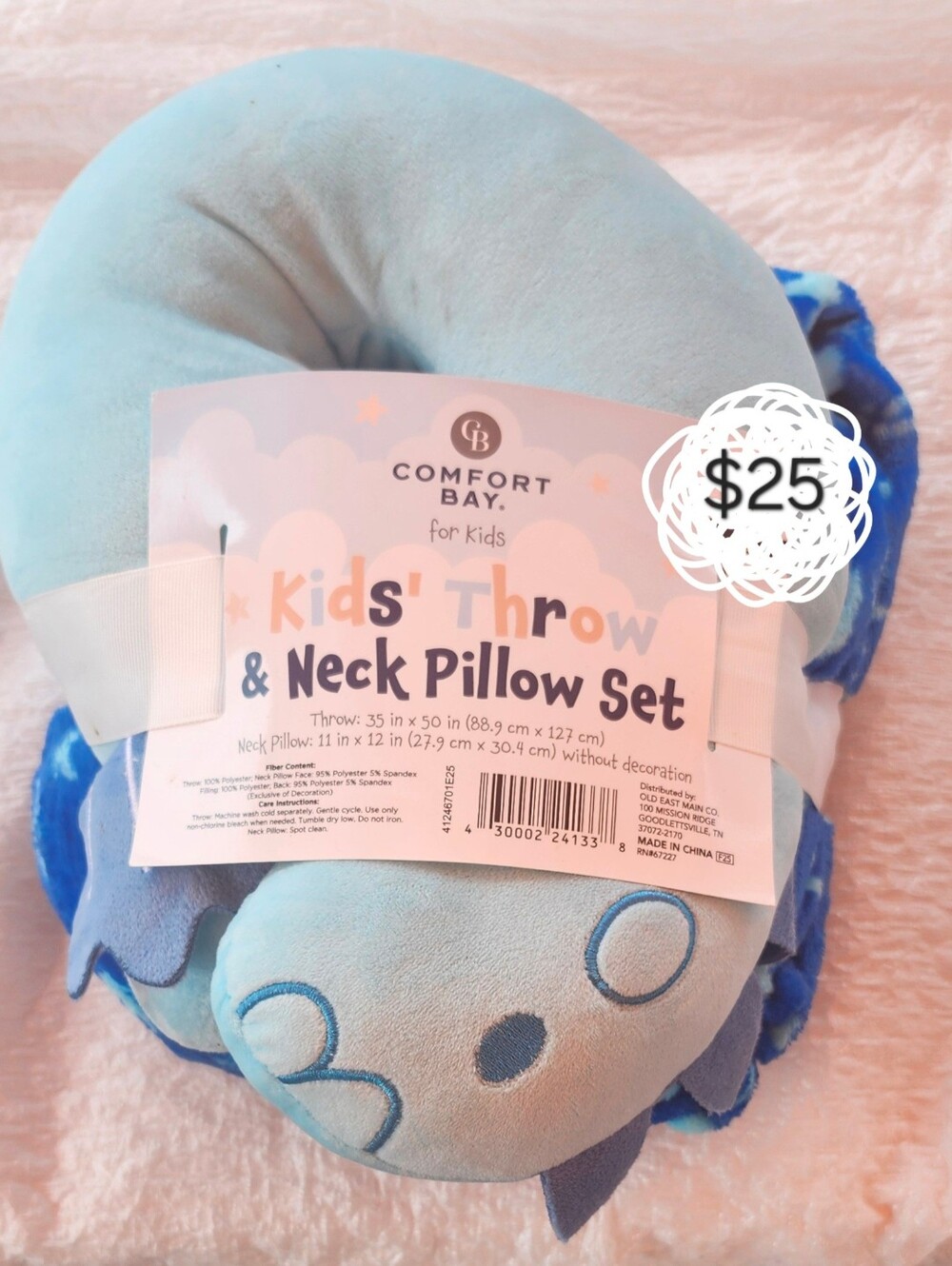 Comfort Bay Kids' Blue Throw & Neck Pillow Set - Blue